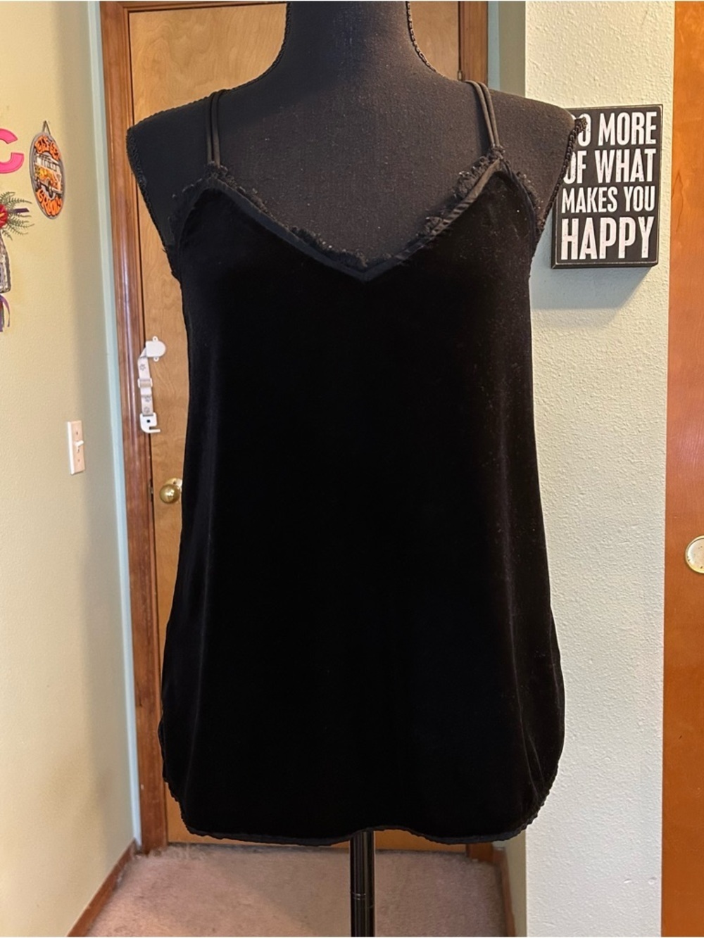 Abercrombie & Fitch black velvet spaghetti strap tank top size S